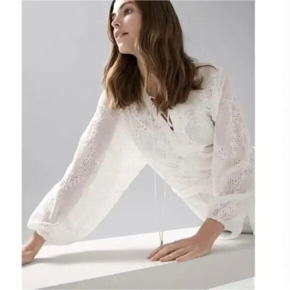 NEW White House Black Market Long-Sleeve White Eyelet Dress, XXS - Picture 3 of 14